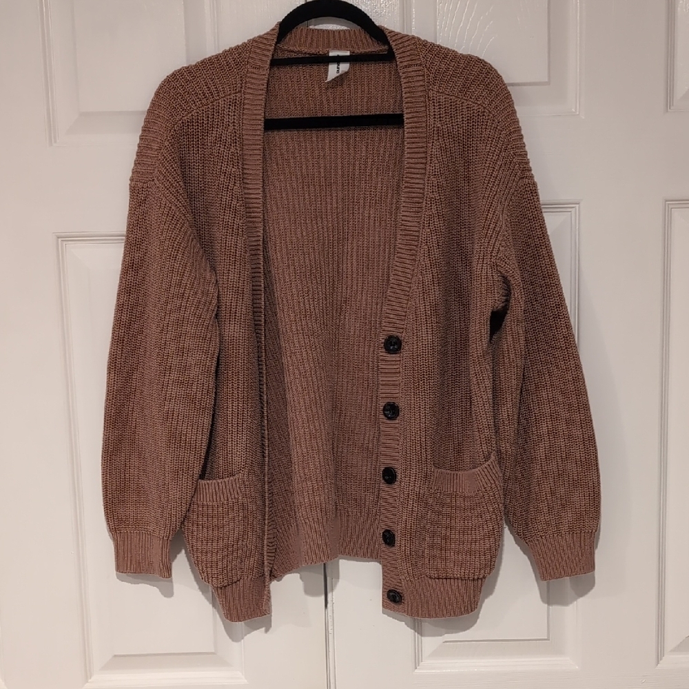 Abound Oversized Chunky Ribbed Tan Women's Cardigan Sweater (S) - Fits like M/L